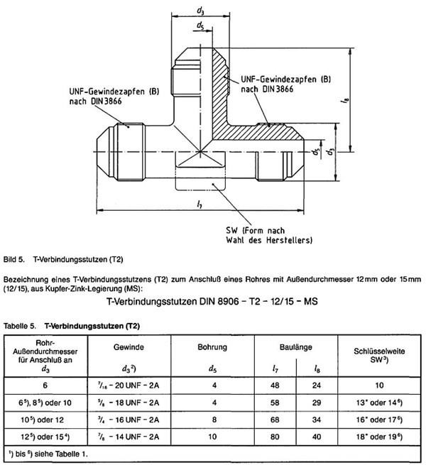 T2 type Tee tube connectors dimensions