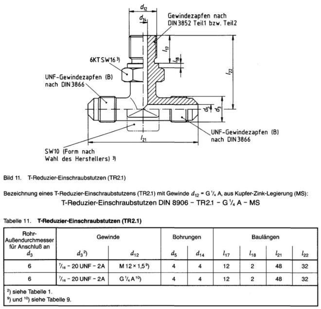 TR2.1 type Tee tube connector dimensions